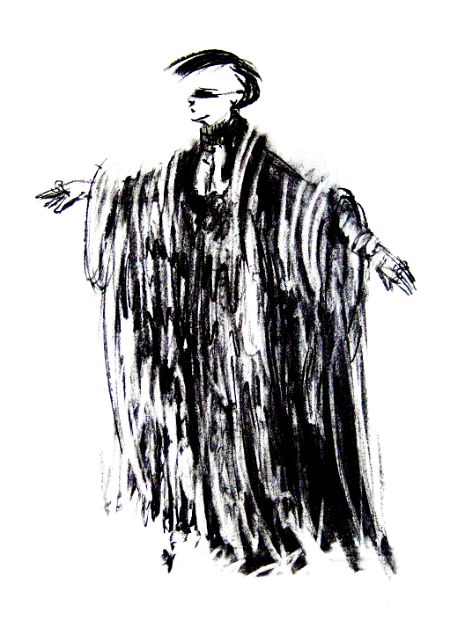 KLYTÄMNESTRA, Figur aus der Oper ELEKTRA, Bleistift-Kohlezeichnung, 70 x 50 cm
